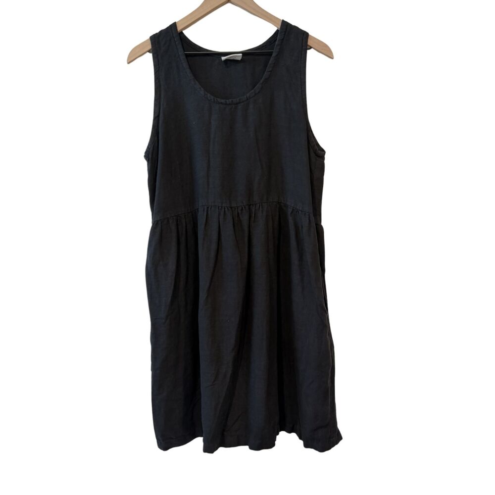 Conscious Clothing Black Sleeveless Babydoll Tank Dress Size L Linen Lagenlook